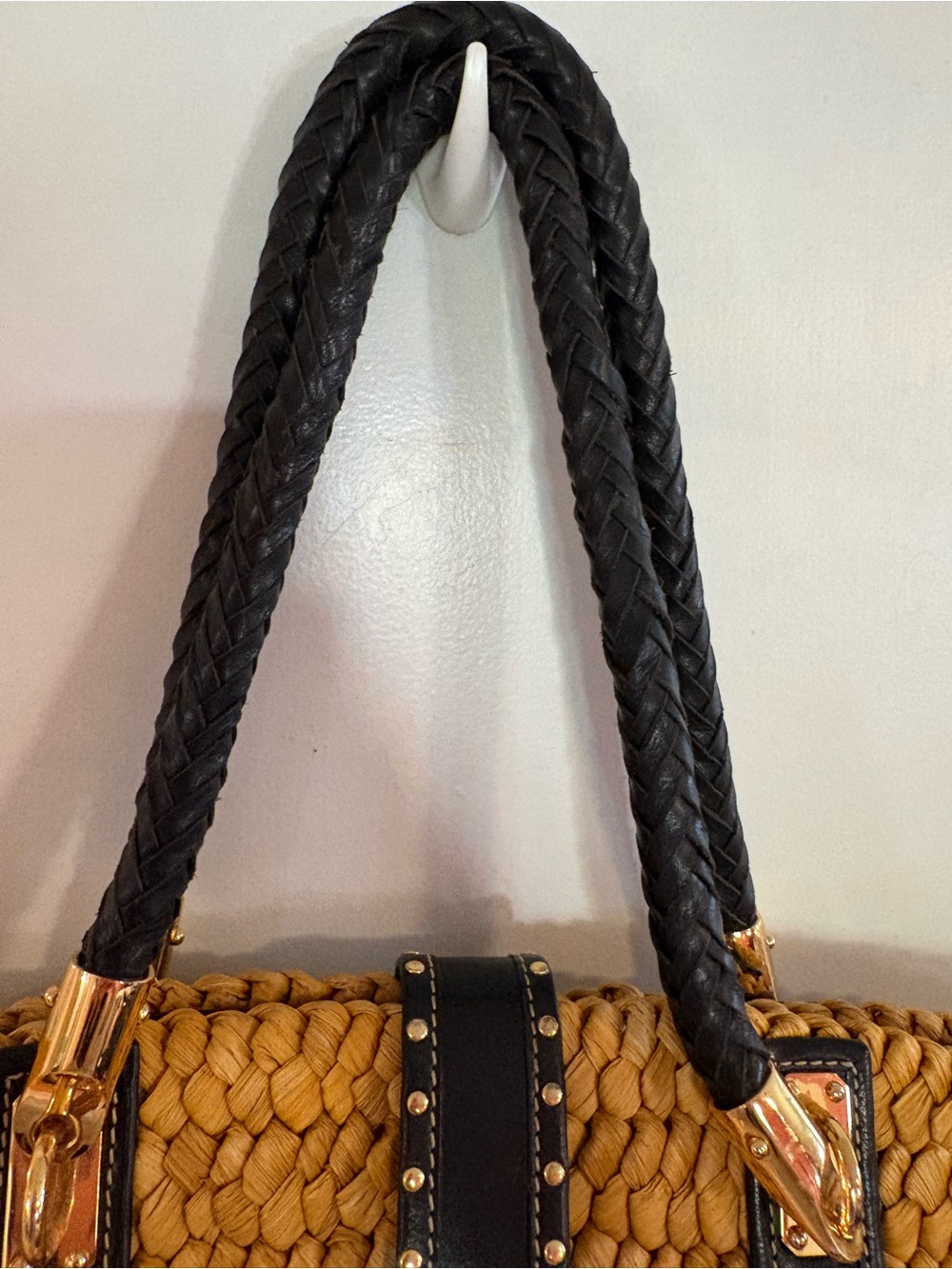 EUC MICHAEL Kors Woven Tote Bag with Black Leather Trim - Picture 4 of 11